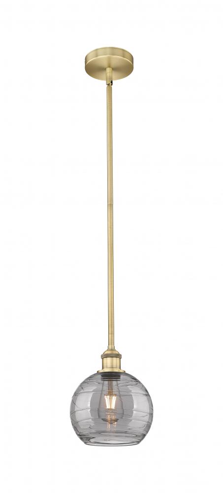 Athens Deco Swirl - 1 Light - 8 inch - Brushed Brass - Cord hung - Mini Pendant