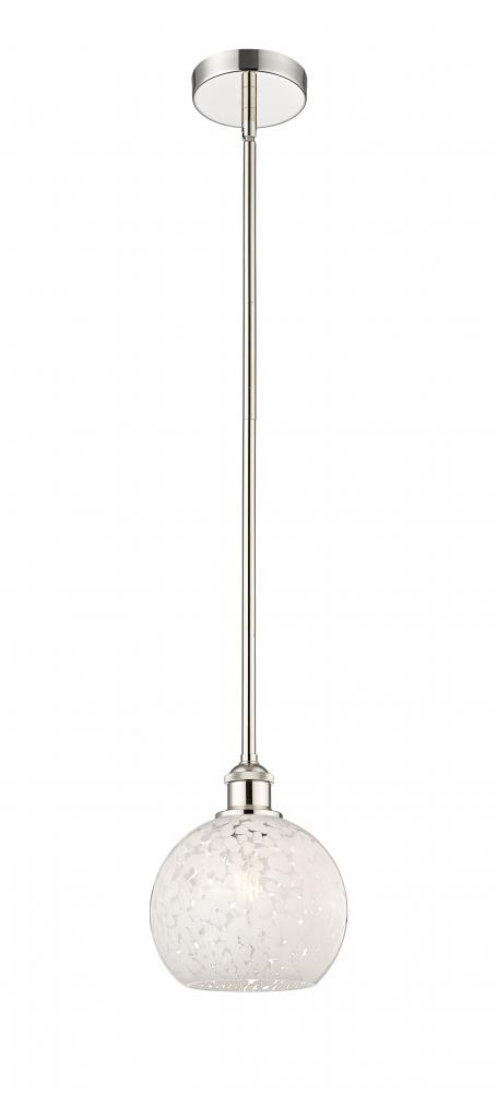 White Mouchette - 1 Light - 8 inch - Polished Nickel - Stem Hung - Mini Pendant