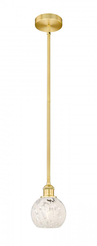 White Mouchette - 1 Light - 6 inch - Satin Gold - Stem Hung - Mini Pendant
