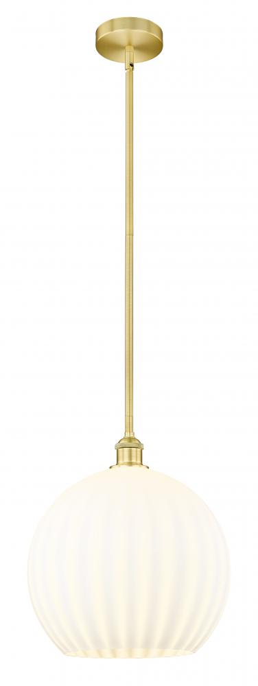 White Venetian - 1 Light - 14 inch - Satin Gold - Stem Hung - Pendant