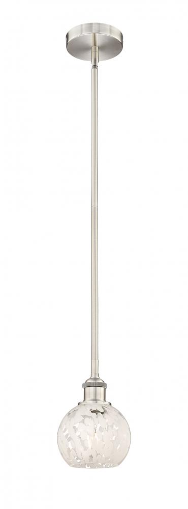 White Mouchette - 1 Light - 6 inch - Brushed Satin Nickel - Stem Hung - Mini Pendant
