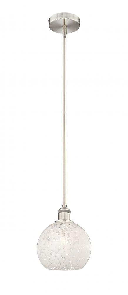 White Mouchette - 1 Light - 8 inch - Brushed Satin Nickel - Stem Hung - Mini Pendant