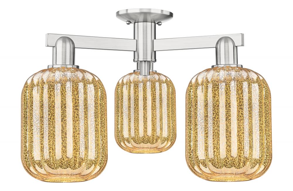 Preston Cylinder - 3 Light - 6 inch - Brushed Satin Nickel - Semi-Flush Mount