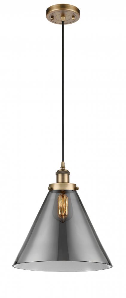 Cone - 1 Light - 12 inch - Brushed Brass - Cord hung - Mini Pendant