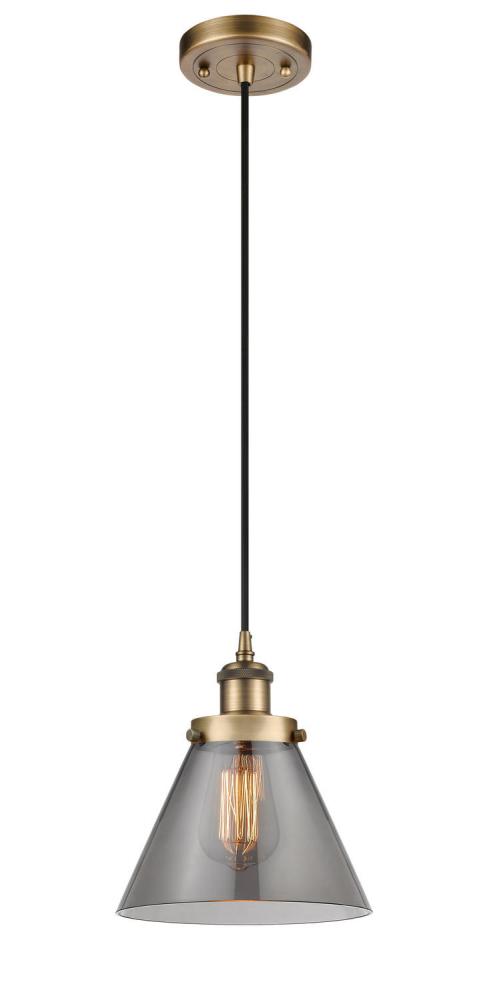 Cone - 1 Light - 8 inch - Brushed Brass - Cord hung - Mini Pendant