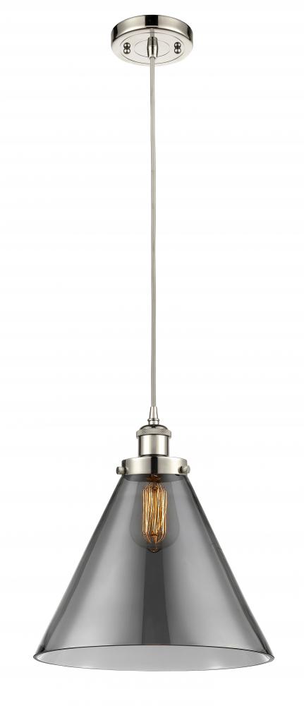 Cone - 1 Light - 12 inch - Polished Nickel - Cord hung - Mini Pendant