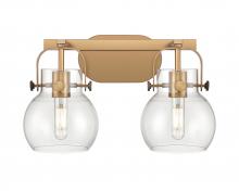 Innovations Lighting 423-2W-BB-G410-6CL - Pilaster II Sphere - 2 Light - 17 inch - Brushed Brass - Bath Vanity Light