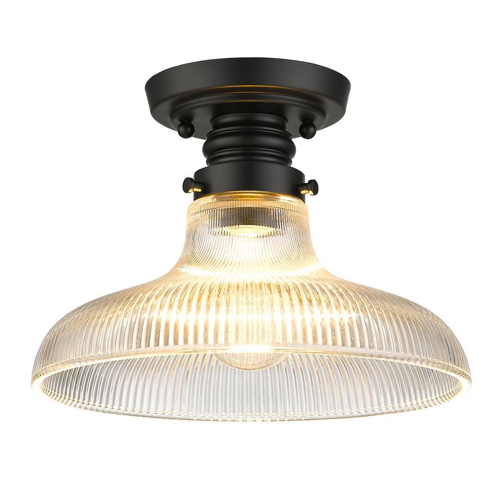 Clary Flush Mount - 10&#34; in Matte Black with Ribbed Optic Glass Shade