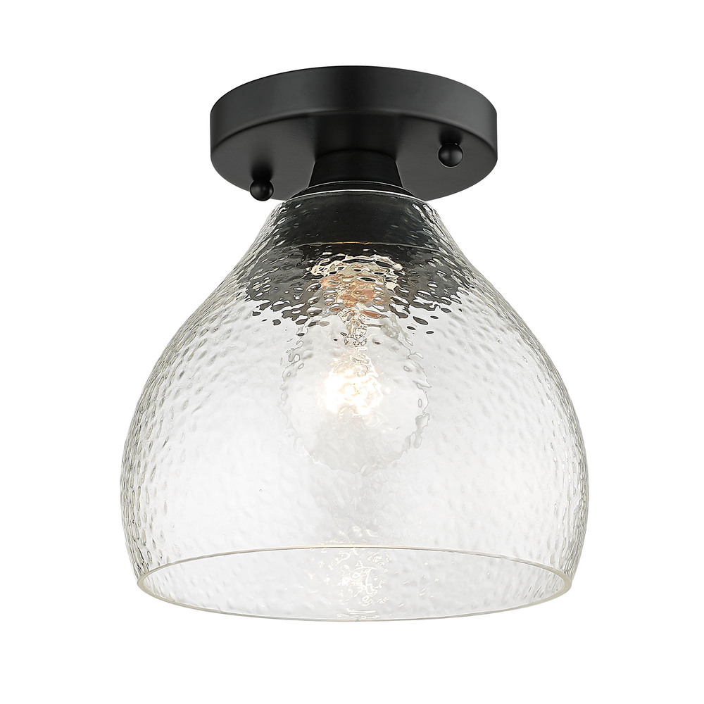 Ariella BLK Semi-Flush in Matte Black with Hammered Clear Glass Shade
