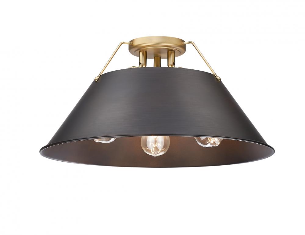 Orwell BCB 3 Light Flush Mount in Brushed Champagne Bronze with Rubbed Bronze shade