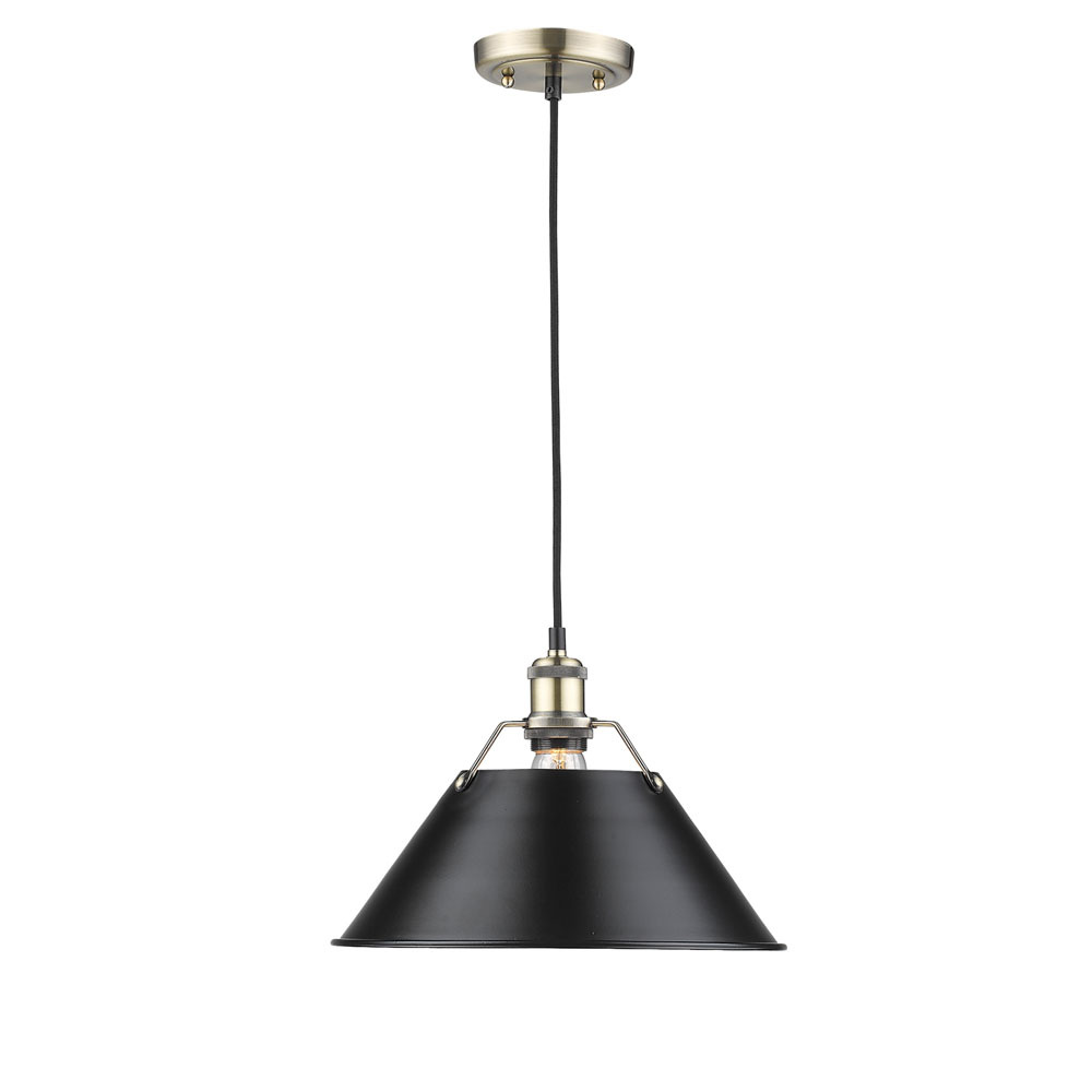 Orwell AB Large Pendant - 14&#34; in Aged Brass with Matte Black shade