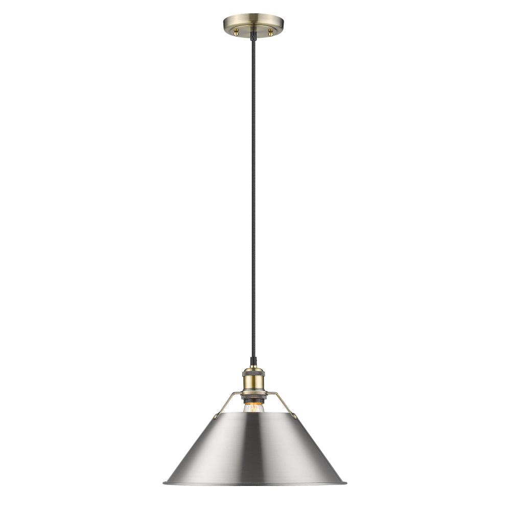 Orwell AB Large Pendant - 14&#34; in Aged Brass with Pewter shade