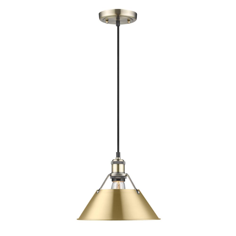 Orwell AB Medium Pendant - 10&#34; in Aged Brass with Brushed Champagne Bronze shade