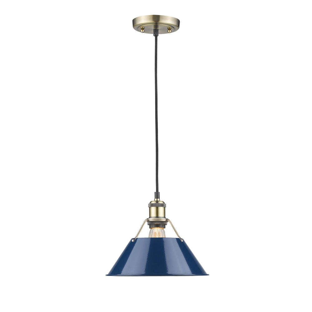 Orwell AB Medium Pendant - 10&#34; in Aged Brass with Matte Navy shade