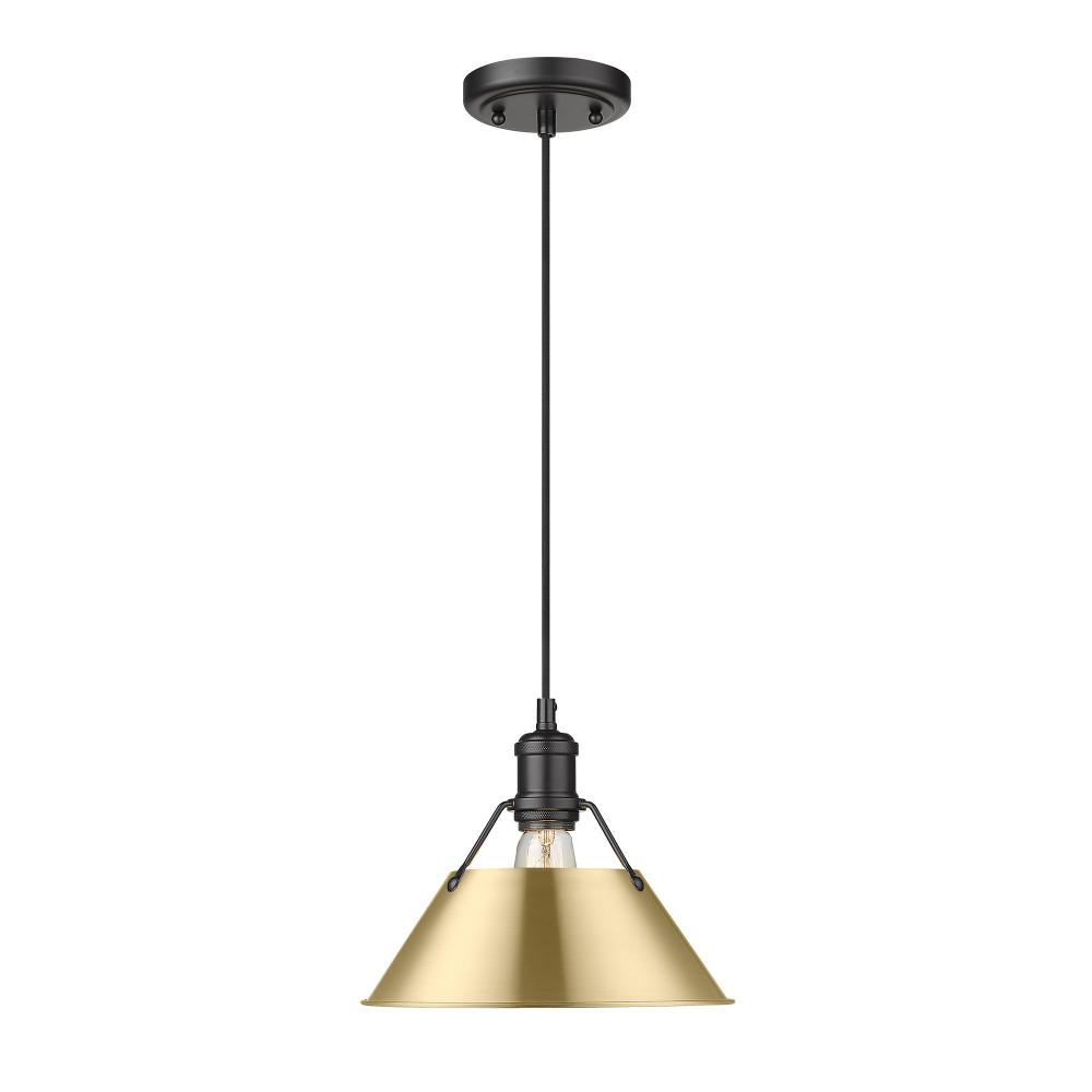 Orwell BLK Medium Pendant - 10&#34; in Matte Black with Brushed Champagne Bronze shade