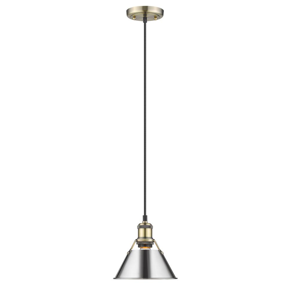 Orwell AB Small Pendant - 7&#34; in Aged Brass with Chrome shade