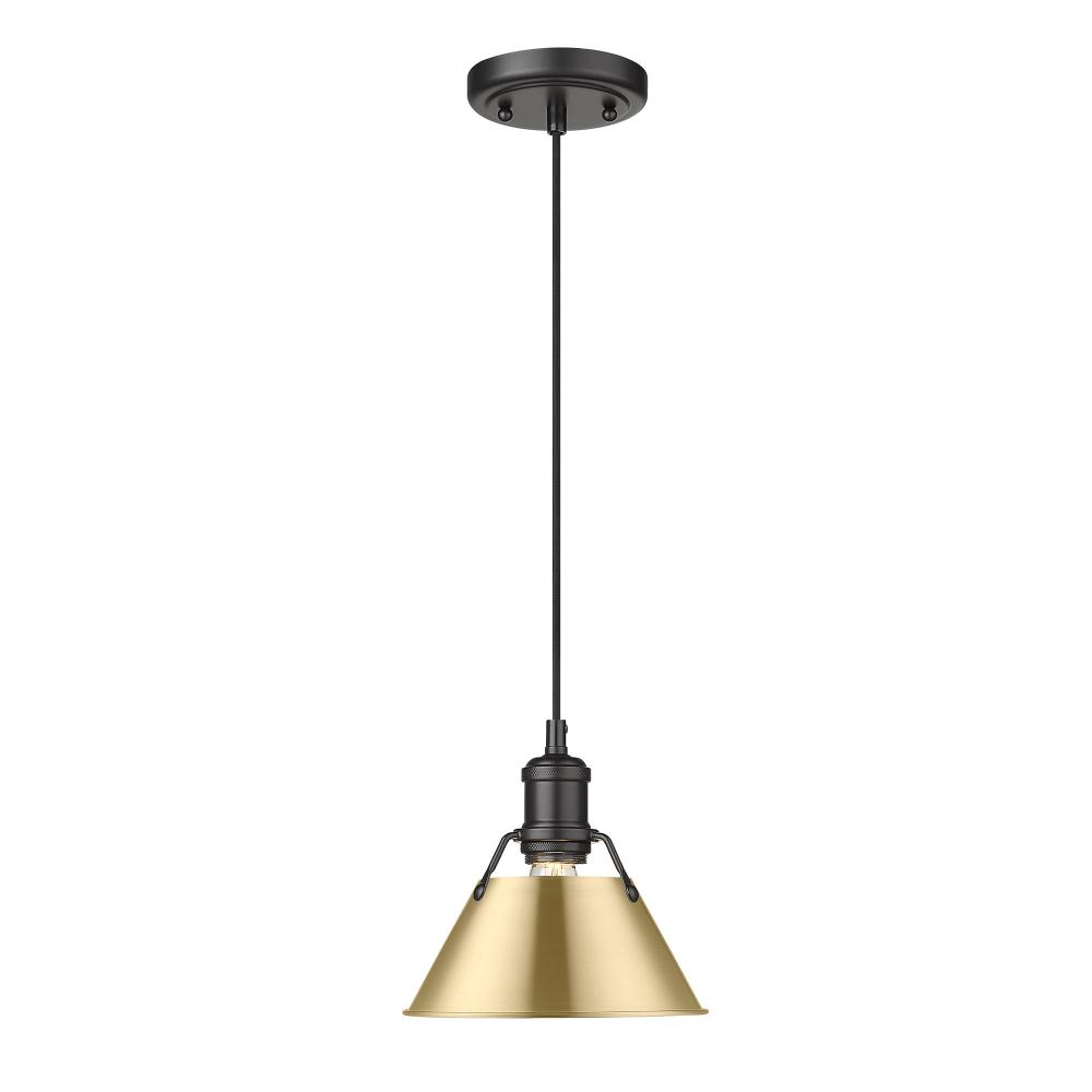 Orwell BLK Small Pendant - 7&#34; in Matte Black with Brushed Champagne Bronze shade