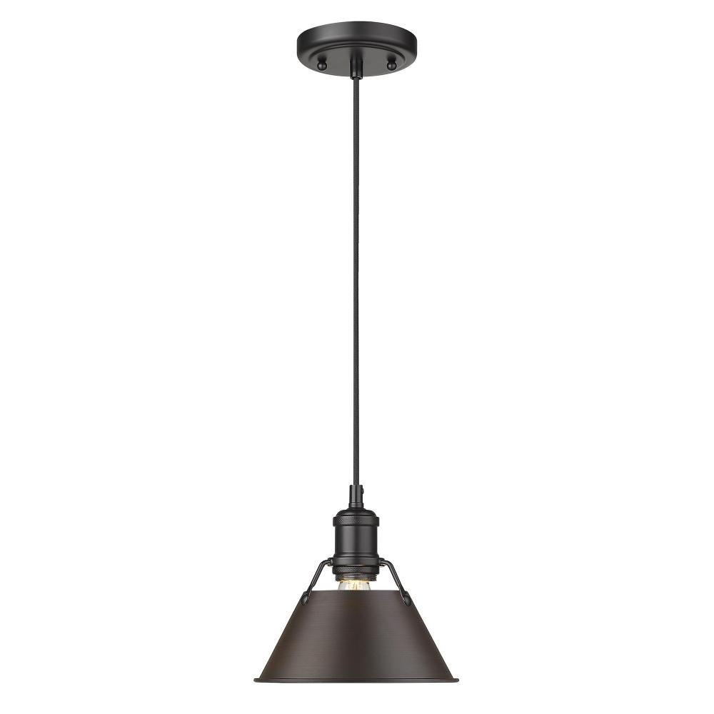 Orwell BLK Small Pendant - 7&#34; in Matte Black with Rubbed Bronze shade