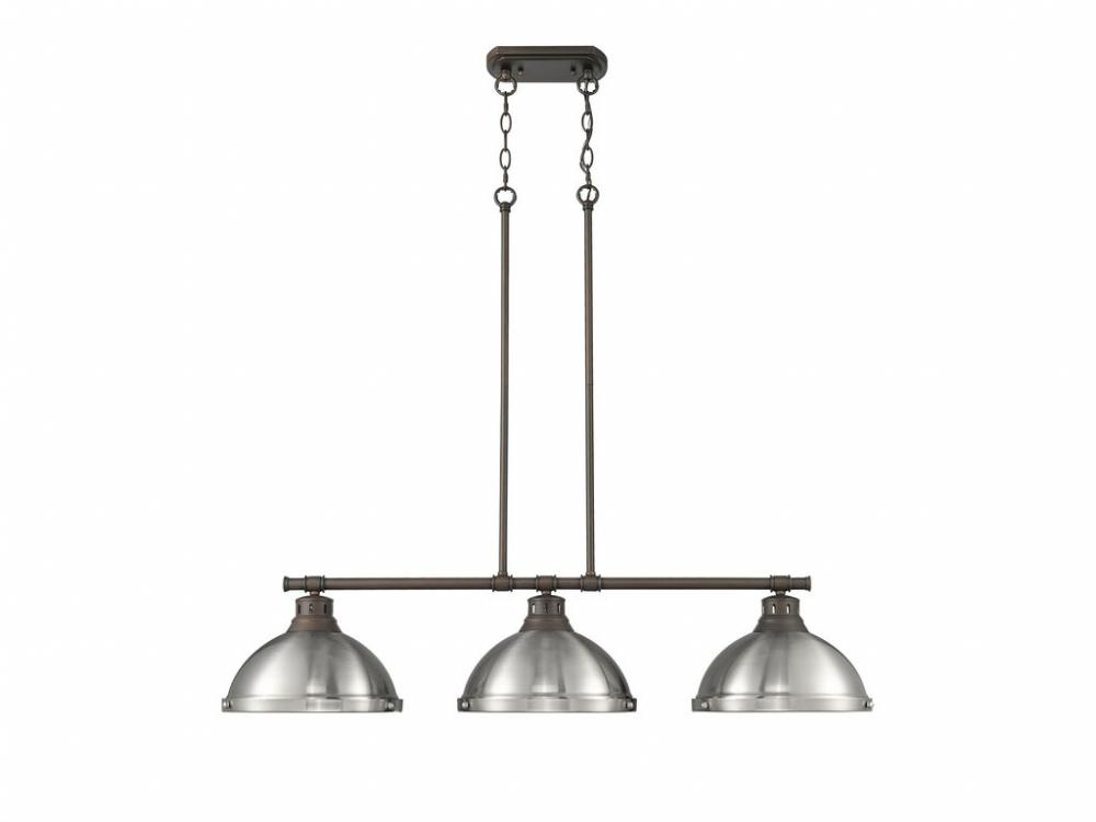 Duncan 3-Light Linear Pendant in Rubbed Bronze with Pewter