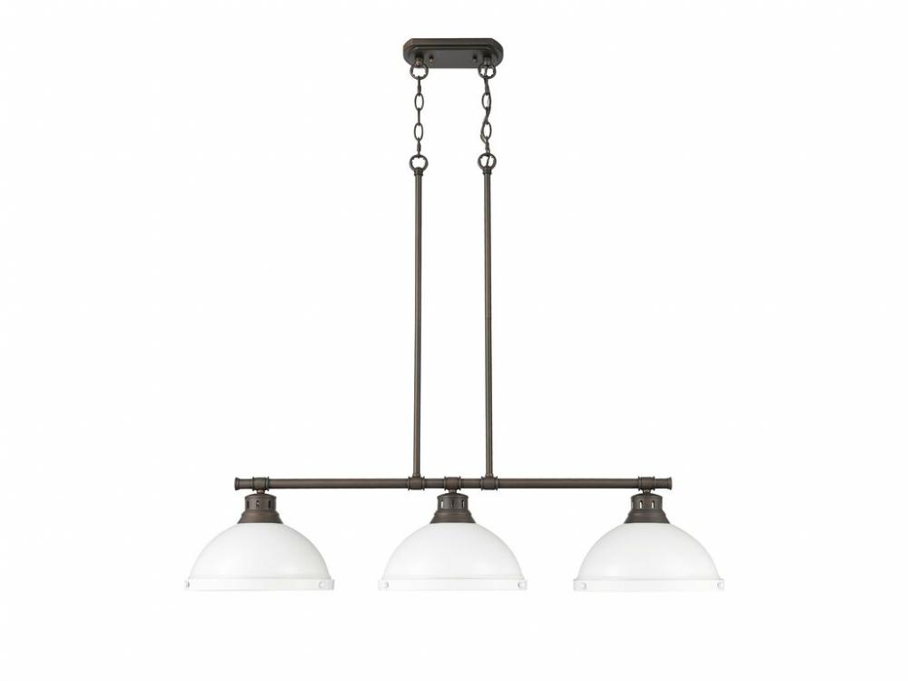 Duncan 3-Light Linear Pendant in Rubbed Bronze with Matte White