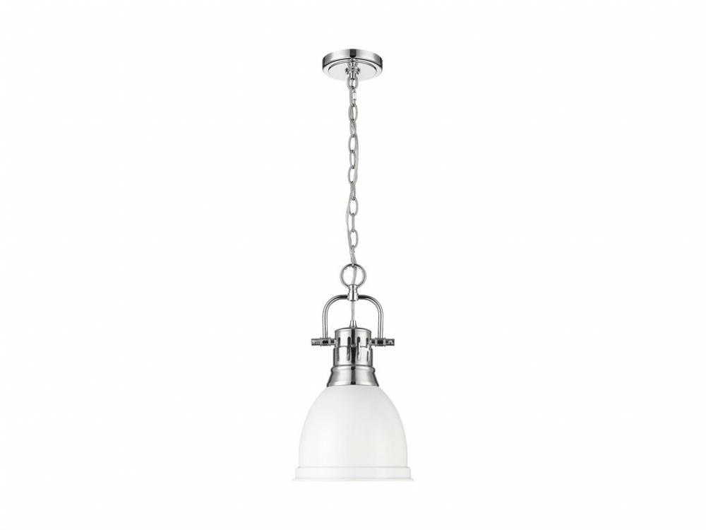 Duncan Small Pendant with Chain in Chrome with Matte White