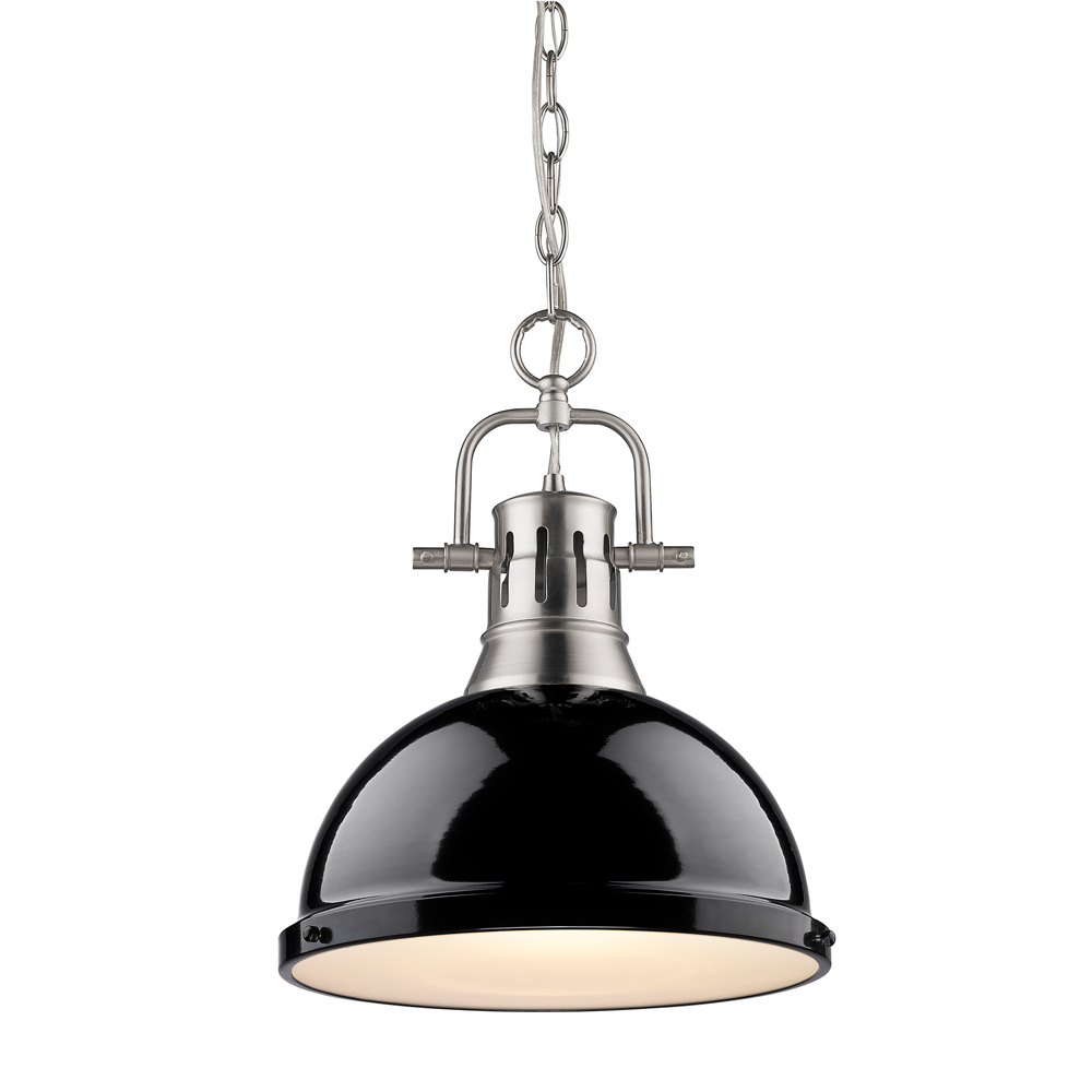 Duncan 1-Light Pendant with Chain in Pewter with Black