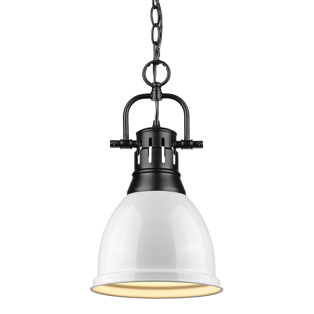 Duncan Small Pendant with Chain in Matte Black with White