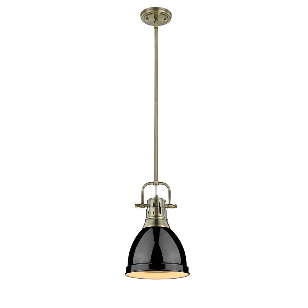 Duncan Small Pendant with Rod in Aged Brass with Black