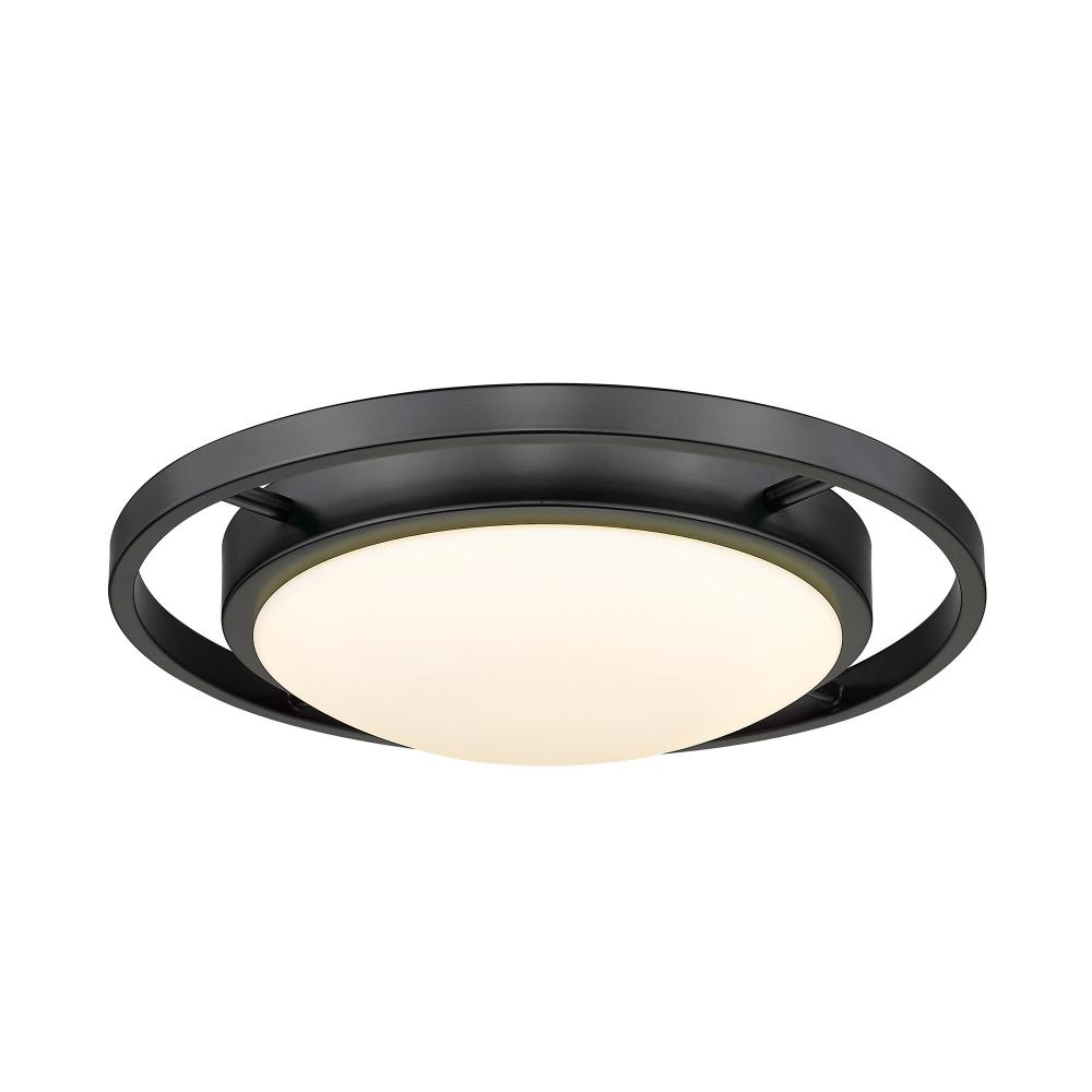 Astra 14&#34; Flush Mount in Matte Black with Opal Glass