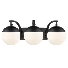 Golden 3218-BA3 BLK-BLK - Dixon 3-Light Bath Vanity in Matte Black with Opal Glass and Matte Black Cap