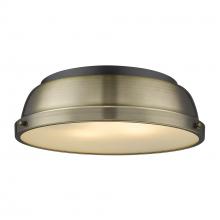 Golden 3602-14 BLK-AB - Duncan 14" Flush Mount in Black with a Aged Brass Shade