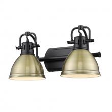 Golden 3602-BA2 BLK-AB - Duncan 2 Light Bath Vanity in Matte Black with Aged Brass Shades