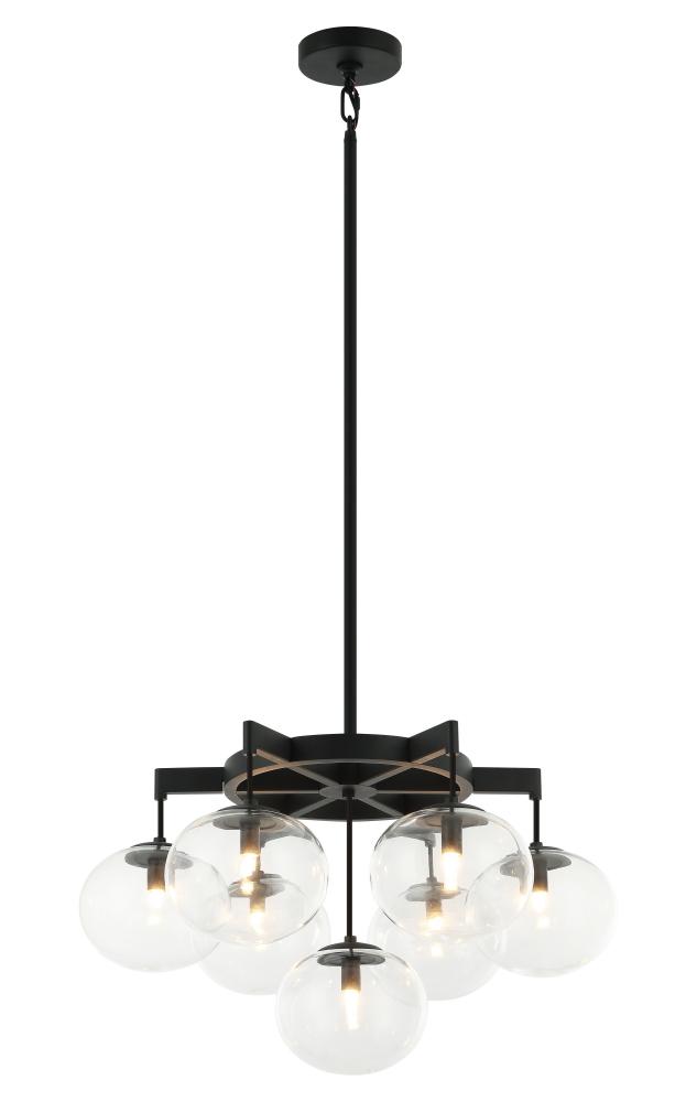 7 LT 24&#34; DIAM &#34;BULBUS&#34; MATTE BLACK/CEILING CLEAR GLASS CHANDELIER LED G9 LED 10W