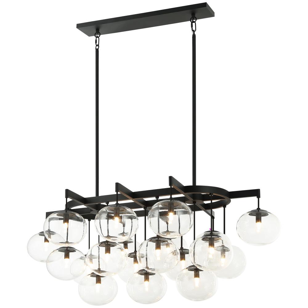 19 LT 46&#34;L&#34;BULBUS&#34; MATTE BLACK/CEILING CLEAR GLASS CHANDELIER LED G9 LED 10W