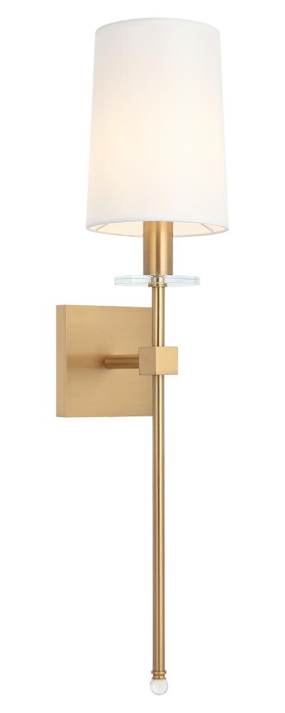 1 LT 5.9&#34;W &#34;FAIRBURN&#34; AGED GOLD WALL SCONCE / FABRIC SHADE E12 10W LED