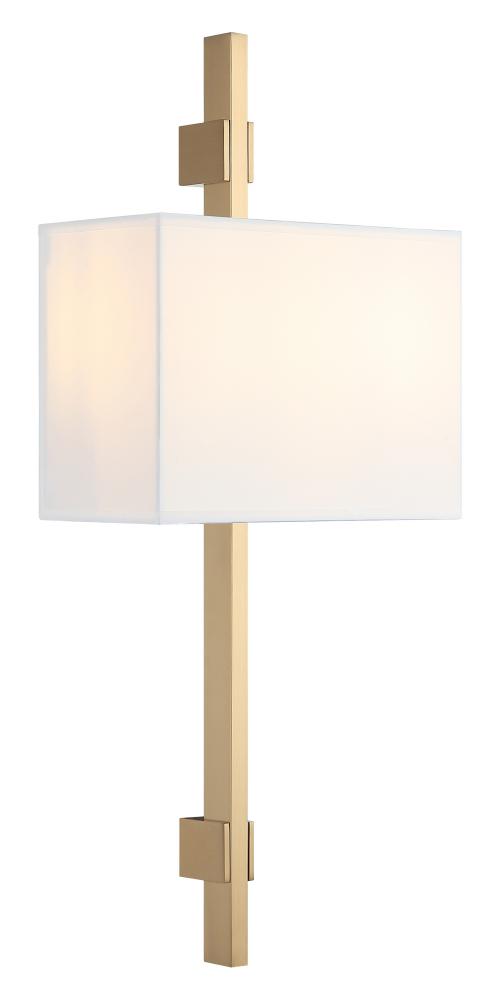 2 LT 10&#34;W &#34;BADGLEY&#34; W WHITE FABRIC SHADE AGED GOLD WALL SCONCE E12 LED 10W