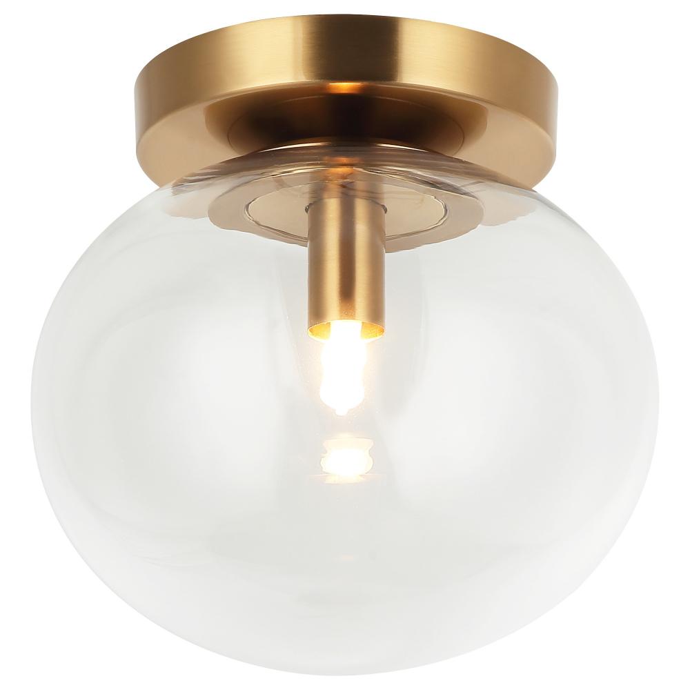 1 LT 6.9&#34;DIA &#34;BULBUS&#34; AGED GOLD CEILING MOUNT / CLEAR GLASS G9 LED 10W