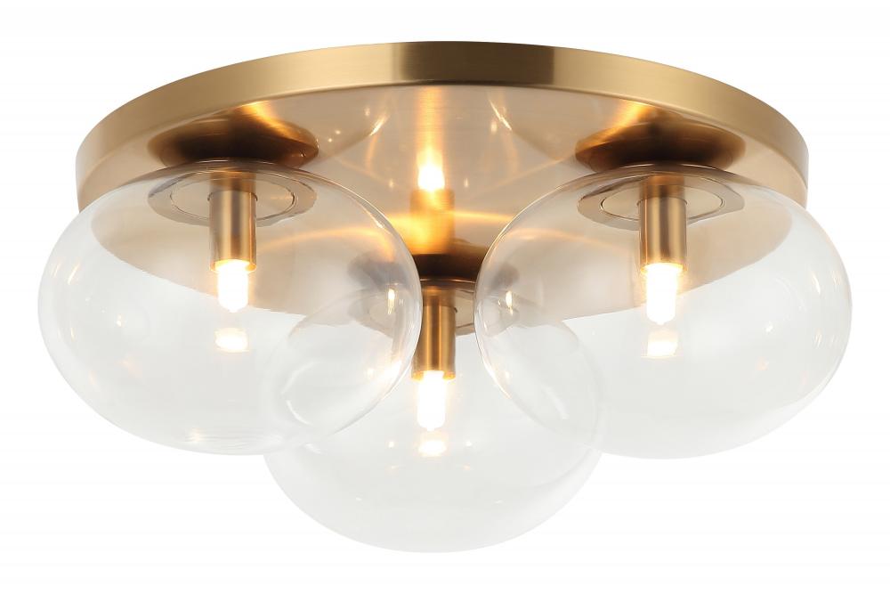 3 LT 16&#34;DIA &#34;BULBUS&#34; AGED GOLD CEILING MOUNT / CLEAR GLASS G9 LED 10W