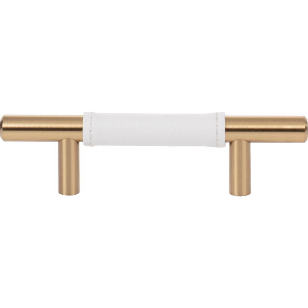 Zanzibar White Leather Pull 3 Inch (c-c) Warm Brass