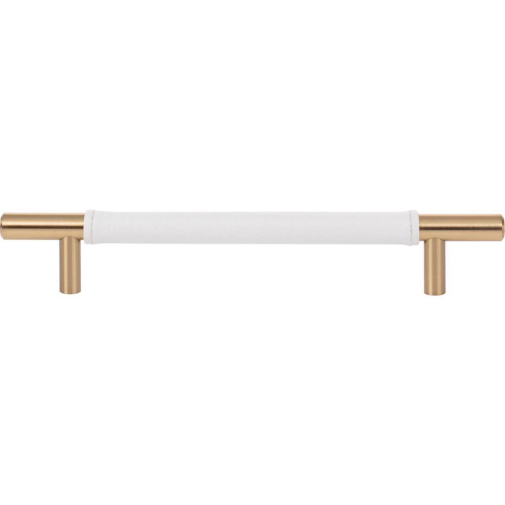 Zanzibar White Leather Pull 6 5/16 Inch (c-c) Warm Brass