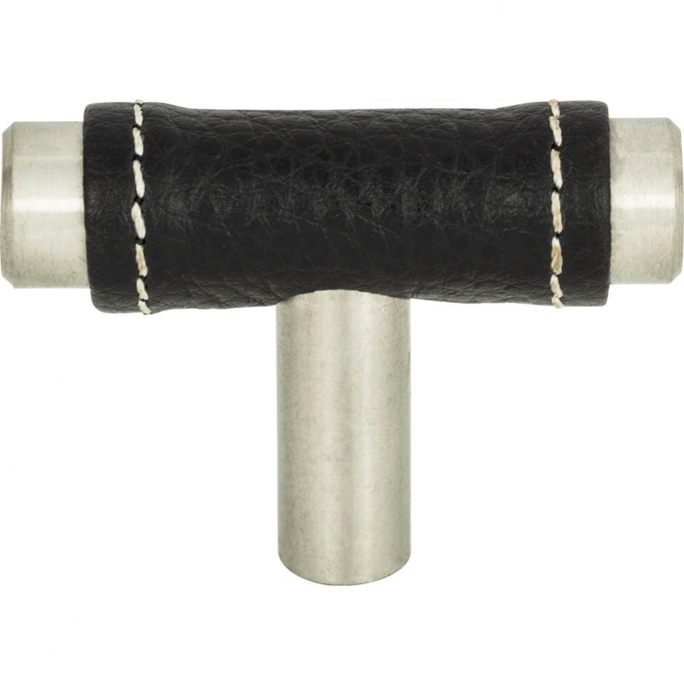 Zanzibar Black Leather Knob 1 7/8 Inch Stainless Steel