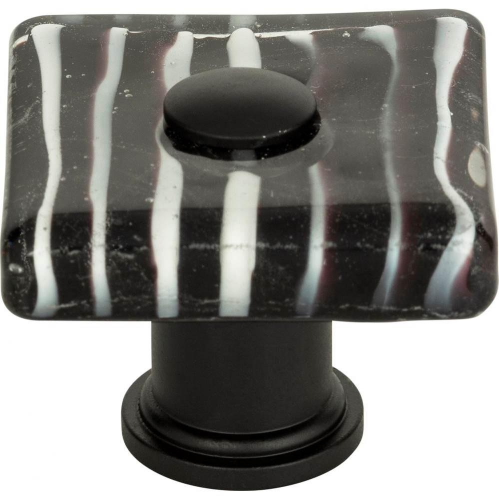 Zebra Glass Square Knob 1 1/2 Inch Matte Black