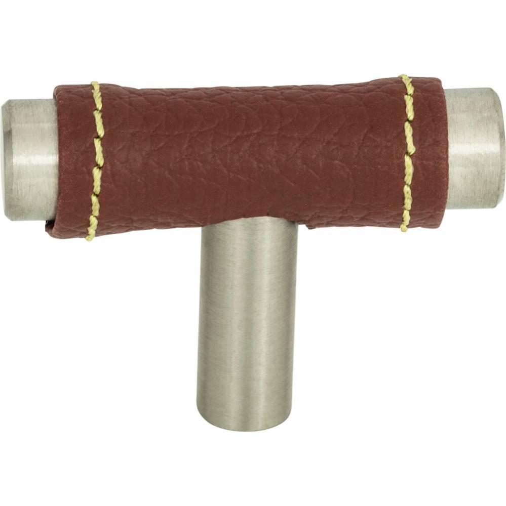 Zanzibar Brown Leather Knob 1 7/8 Inch Stainless Steel