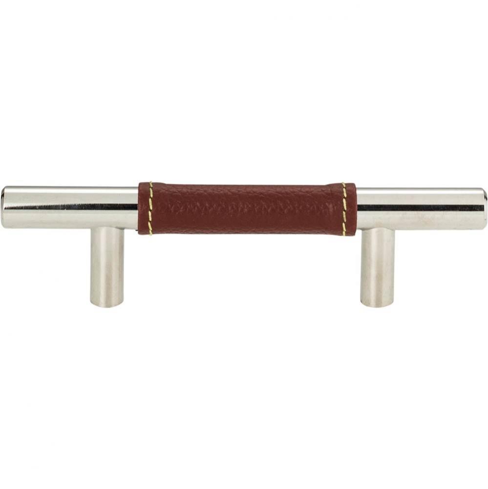 Zanzibar Brown Leather Pull 3 Inch (c-c) Polished Chrome