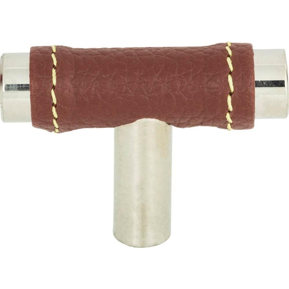 Zanzibar Brown Leather Knob 1 7/8 Inch Polished Chrome