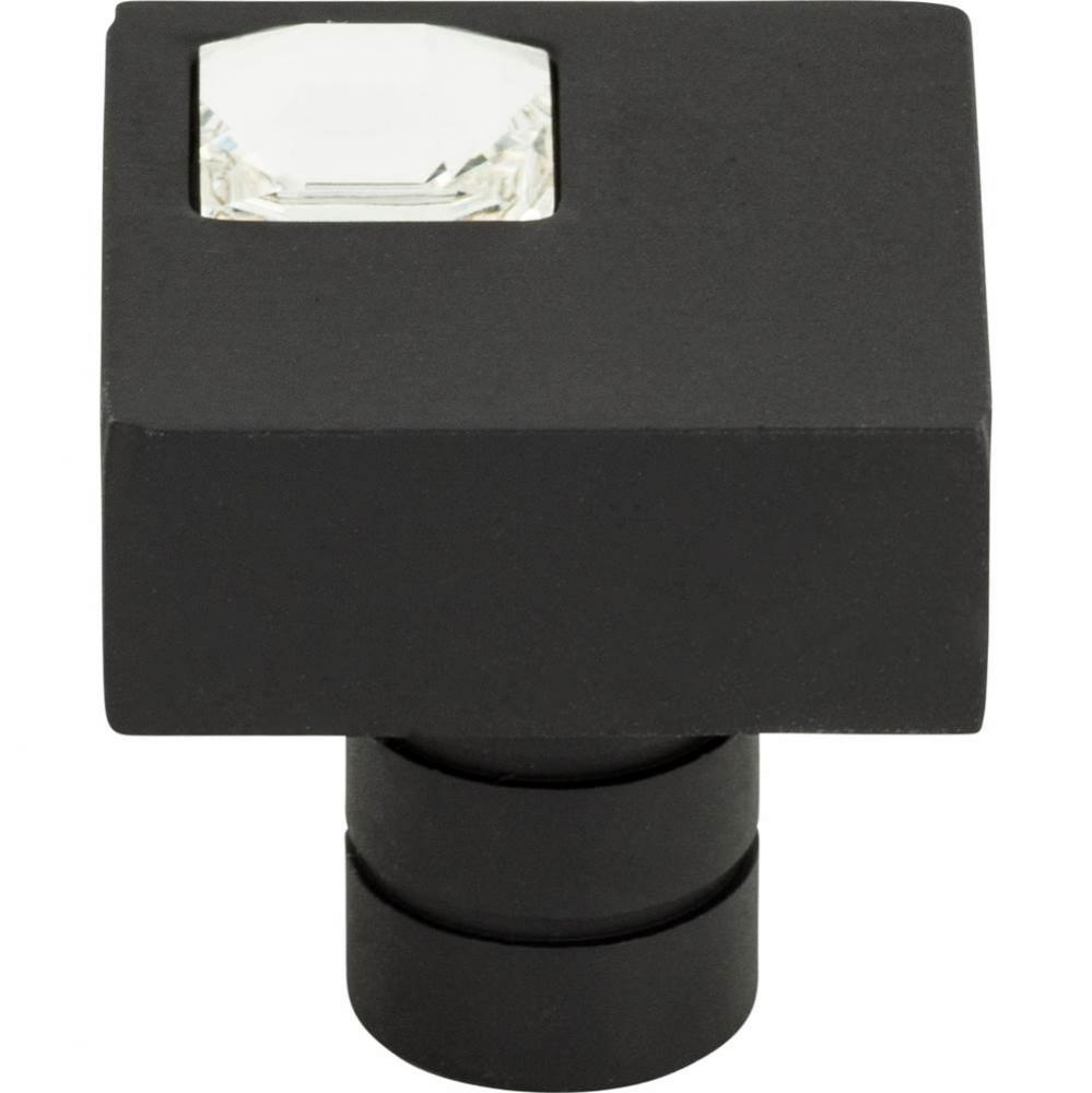 Crystal Off Center Square Knob 1 Inch Matte Black