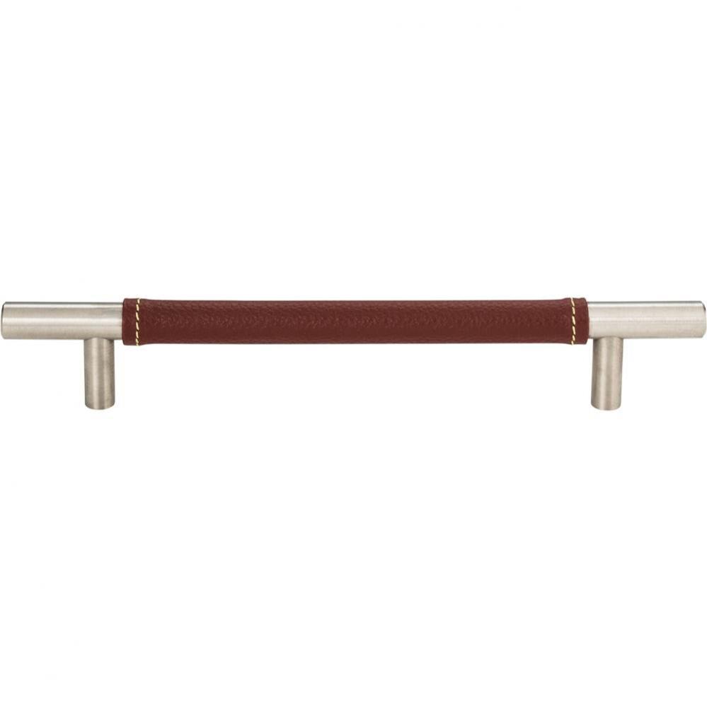 Zanzibar Brown Leather Pull 6 5/16 Inch (c-c) Stainless Steel