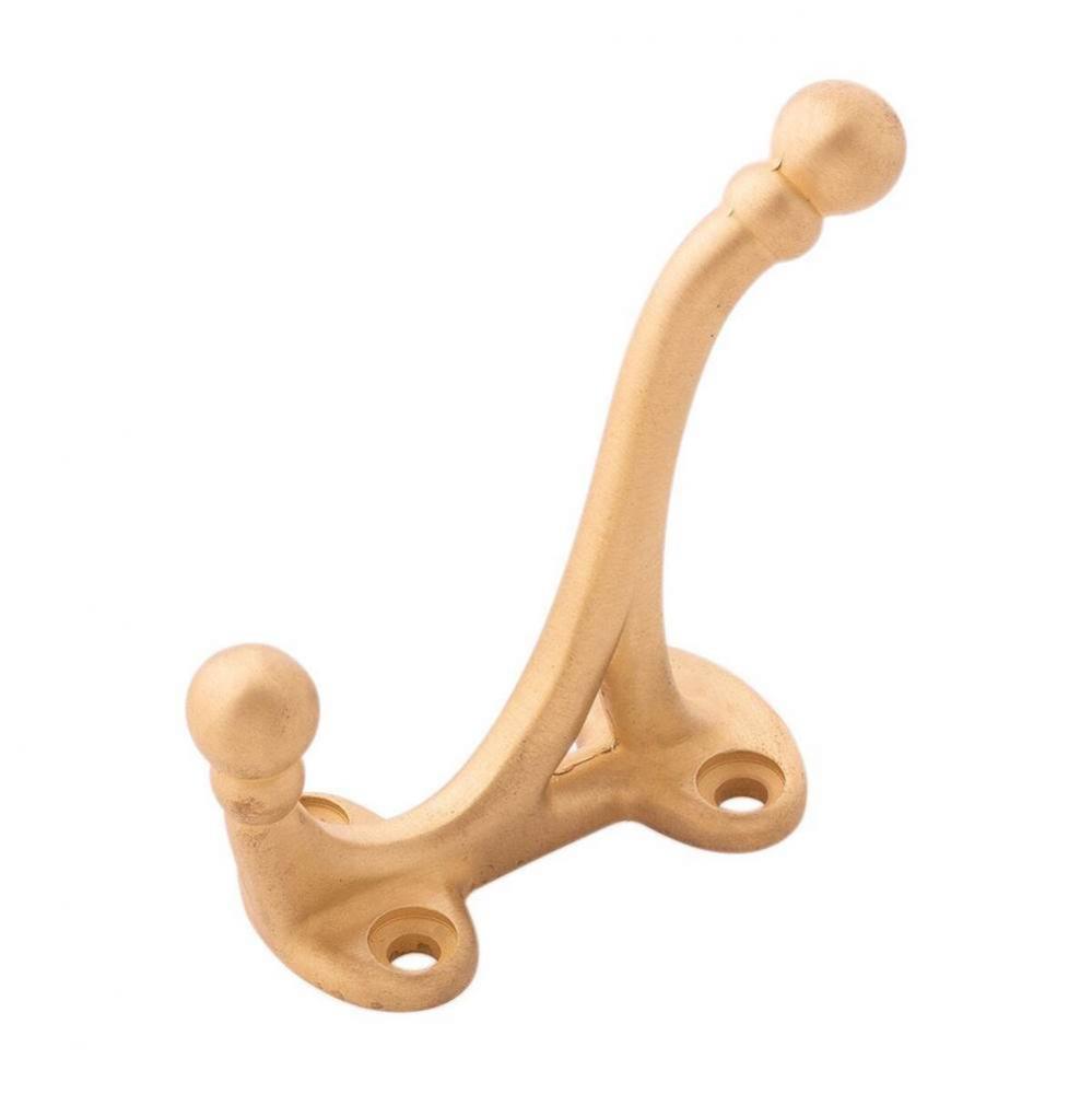 Hooks Collection Coat Hook Double 5/8&apos;&apos; C/C Brushed Golden Brass Finish