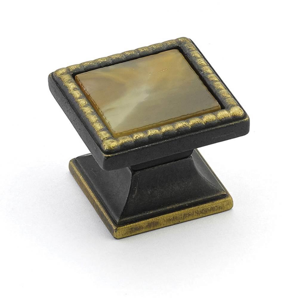 Knob, Square, Ancient Bronze, Chaparral Glass, 1-1/4&apos;&apos; dia