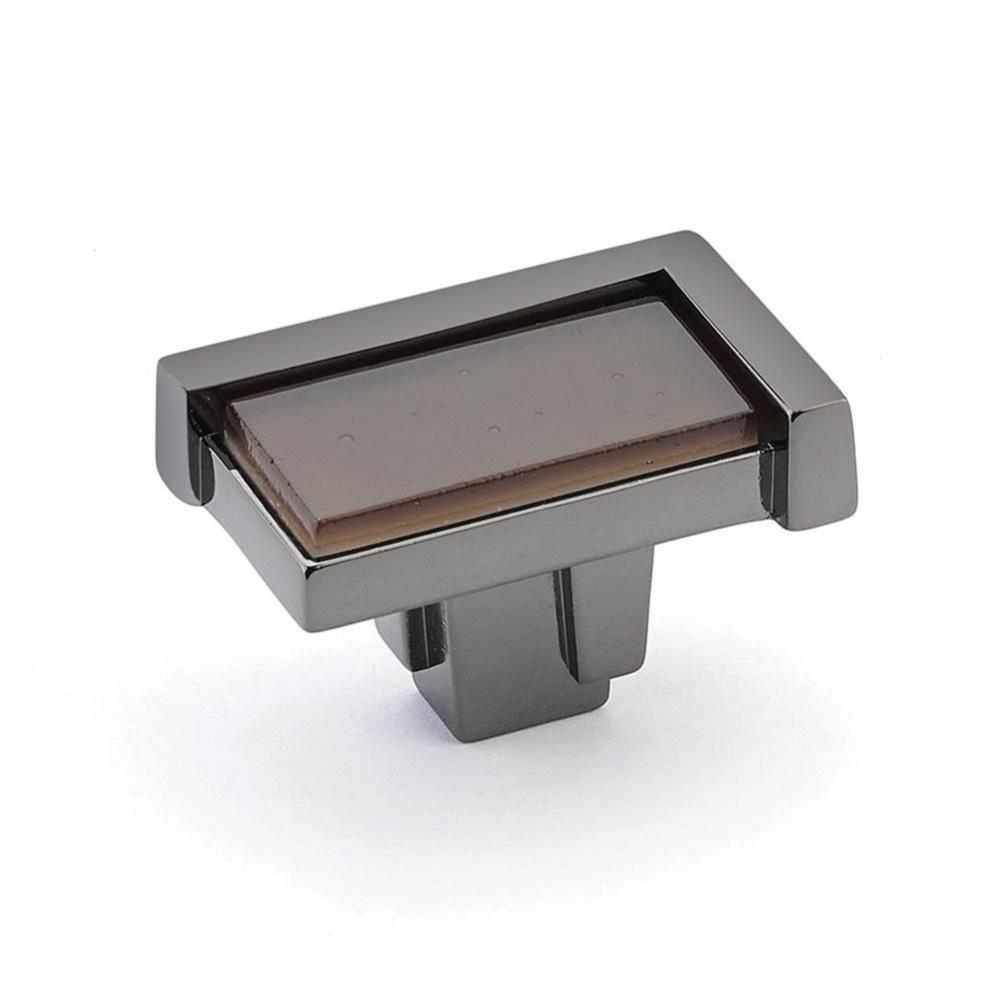 Knob, Rectangle, Black Nickel, Light Bronze Glass, 1-3/4&apos;&apos; dia